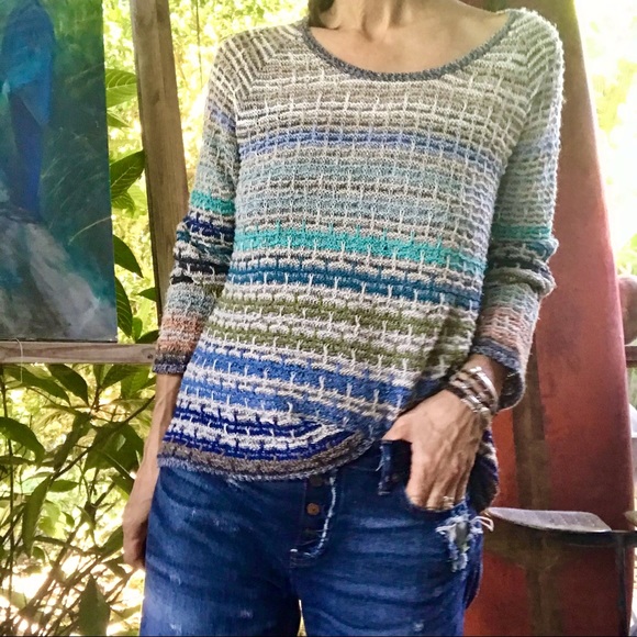 NIC+ZOE Blue/Green Striped Sweater (M) - Picture 5 of 11